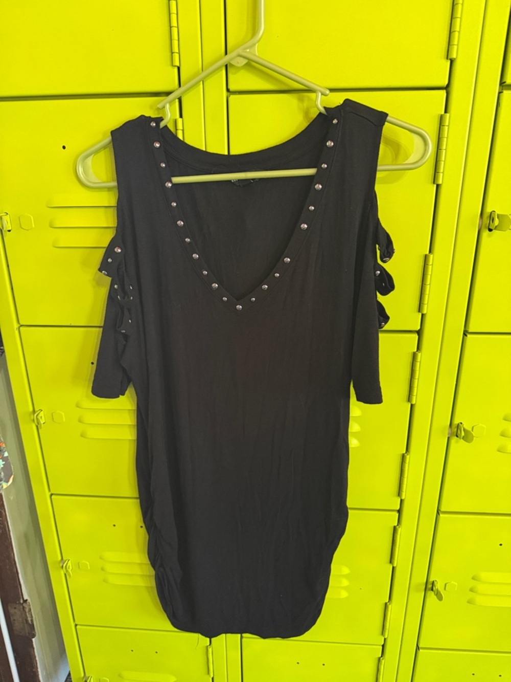 Rock & Republic Black Cold-Shoulder Stud V-Neck Tunic